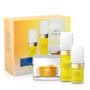 Vibrant yellow energy skin care products for face with serum, cream, and eye contour included.